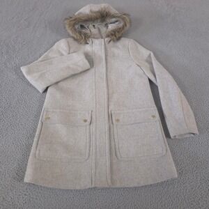 J.Crew Jacket Womens 4 Grey Vail Parka Wool Blend Faux Fur Hood Zip Snap Coat